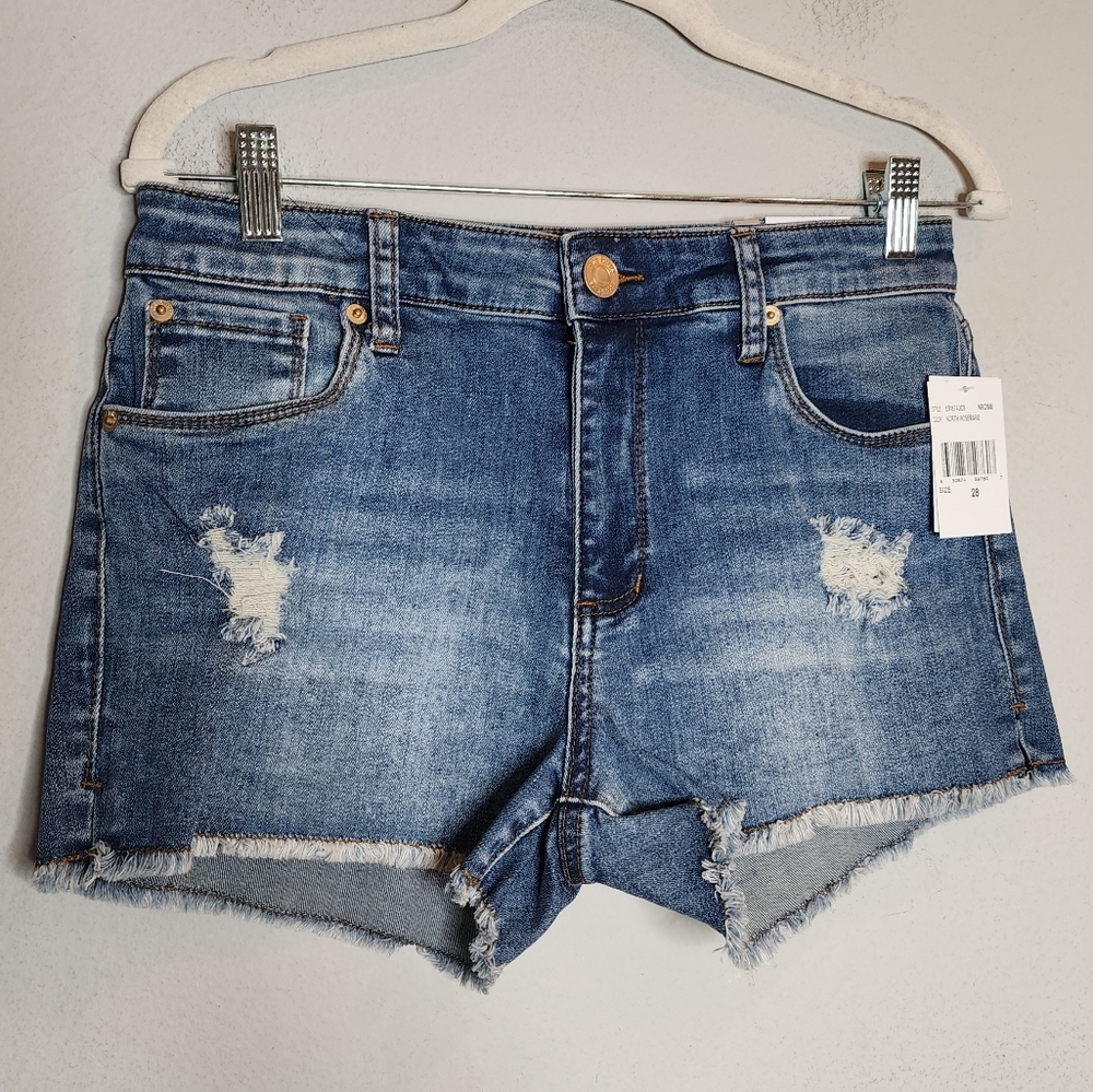 NWT STS Blue Stretch Denim Distressed Aubrey Jean Shorts 10" Highrise Size 28